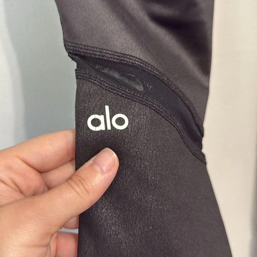 Alo Yoga Sheila Sheer Mesh Panel High Waisted Black Leggings Size Small